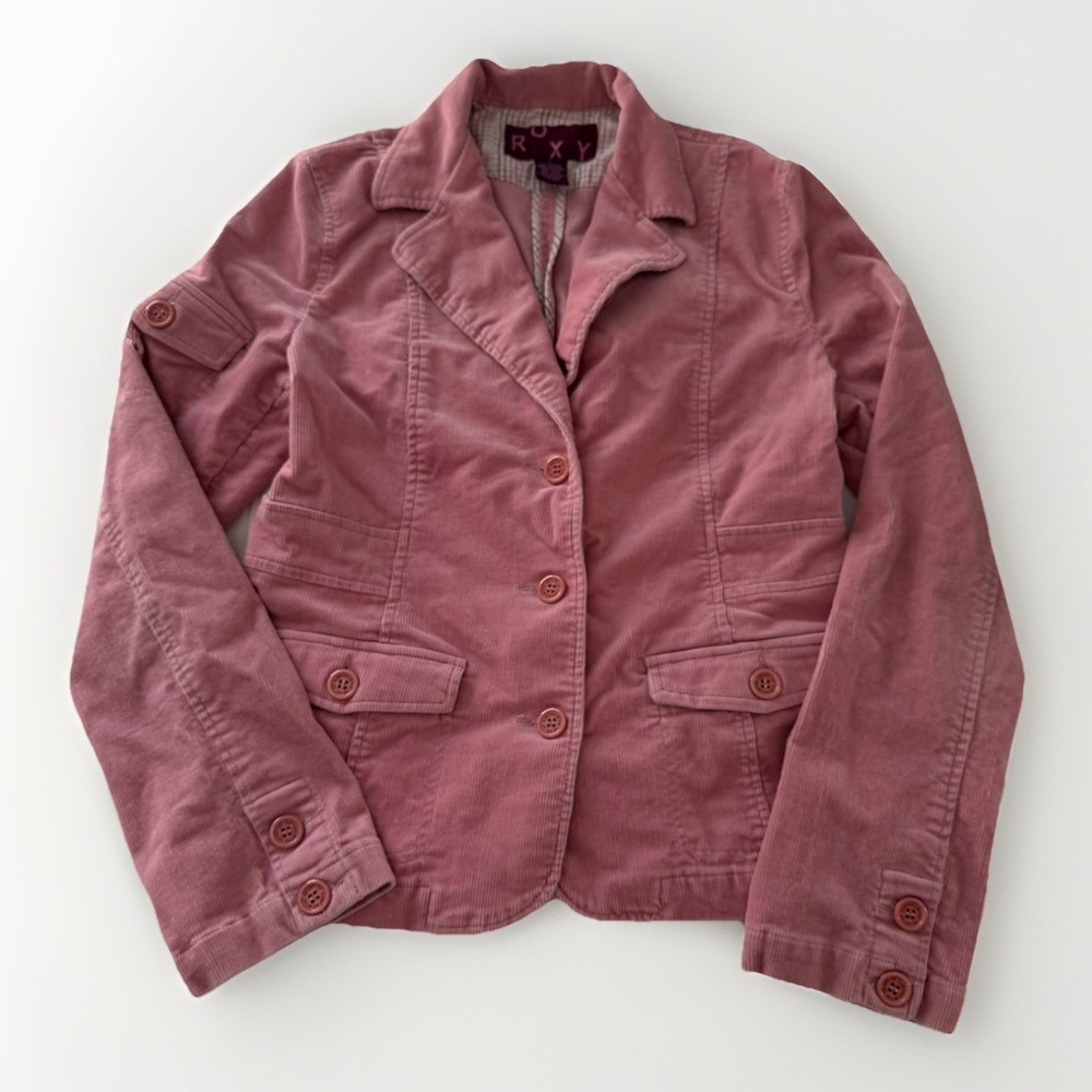 Y2K Roxy Pink Corduroy Blazer Jacket Women's Large 3 Button - Picture 10 of 10
